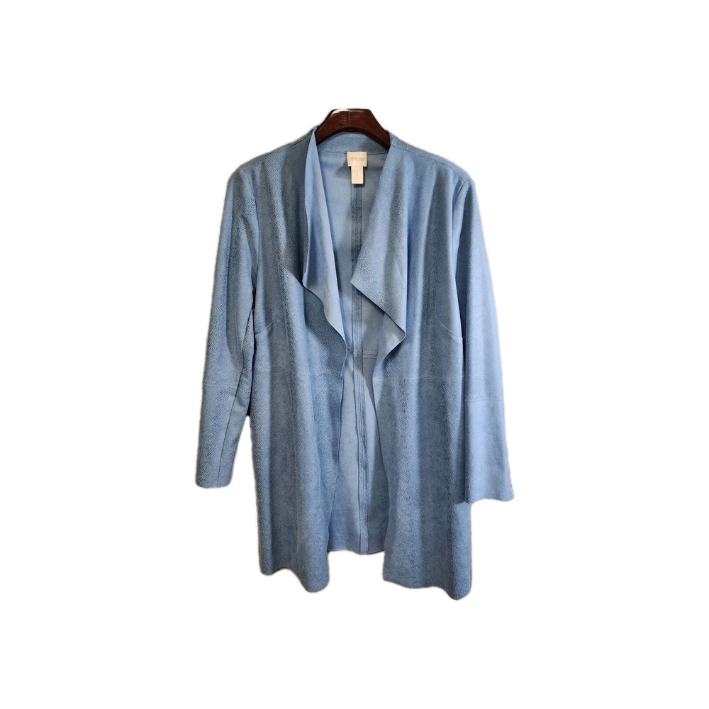 Women Chico Faux Suede Snake Pattern Blue River Topper Jacket Size 1 See Meas